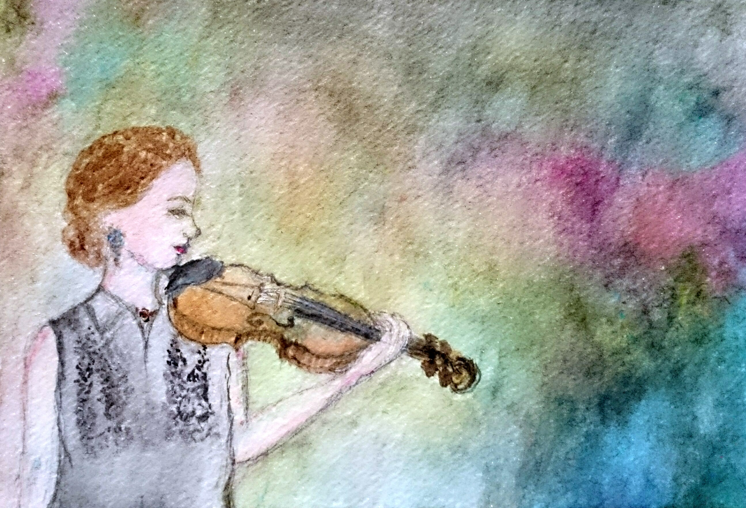 油絵 Henry Harewood Robinson_ バイオリンを奏でる少女 ma2132