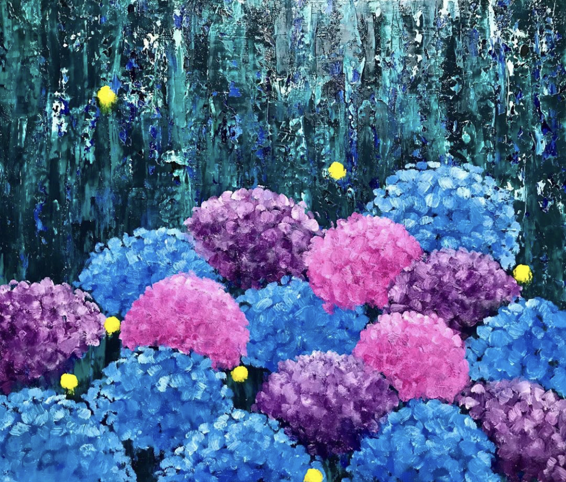 世界的に有名な 油絵 絵画【紫陽花F4号】- 油絵 絵画 【アジサイの花 