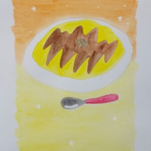 デミグラスソースオムライス デミグラスソース オムライス 食べ物 美味しい 美味しそう イラスト 手描きイラスト かわいい 可愛い 現代アート 絵画の通販 販売サイト Thisisgallery ディスイズギャラリー