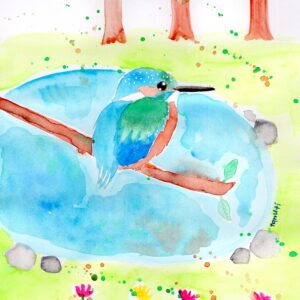 カワセミ 動物 鳥 可愛い かわいい 癒し 癒される イラスト 手描きイラスト 現代アート 絵画の通販 販売サイト Thisisgallery ディスイズギャラリー