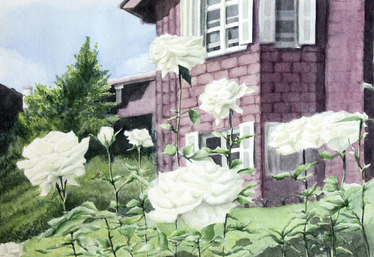 白薔薇と洋館 | アート・インテリア絵画の通販・販売サイト