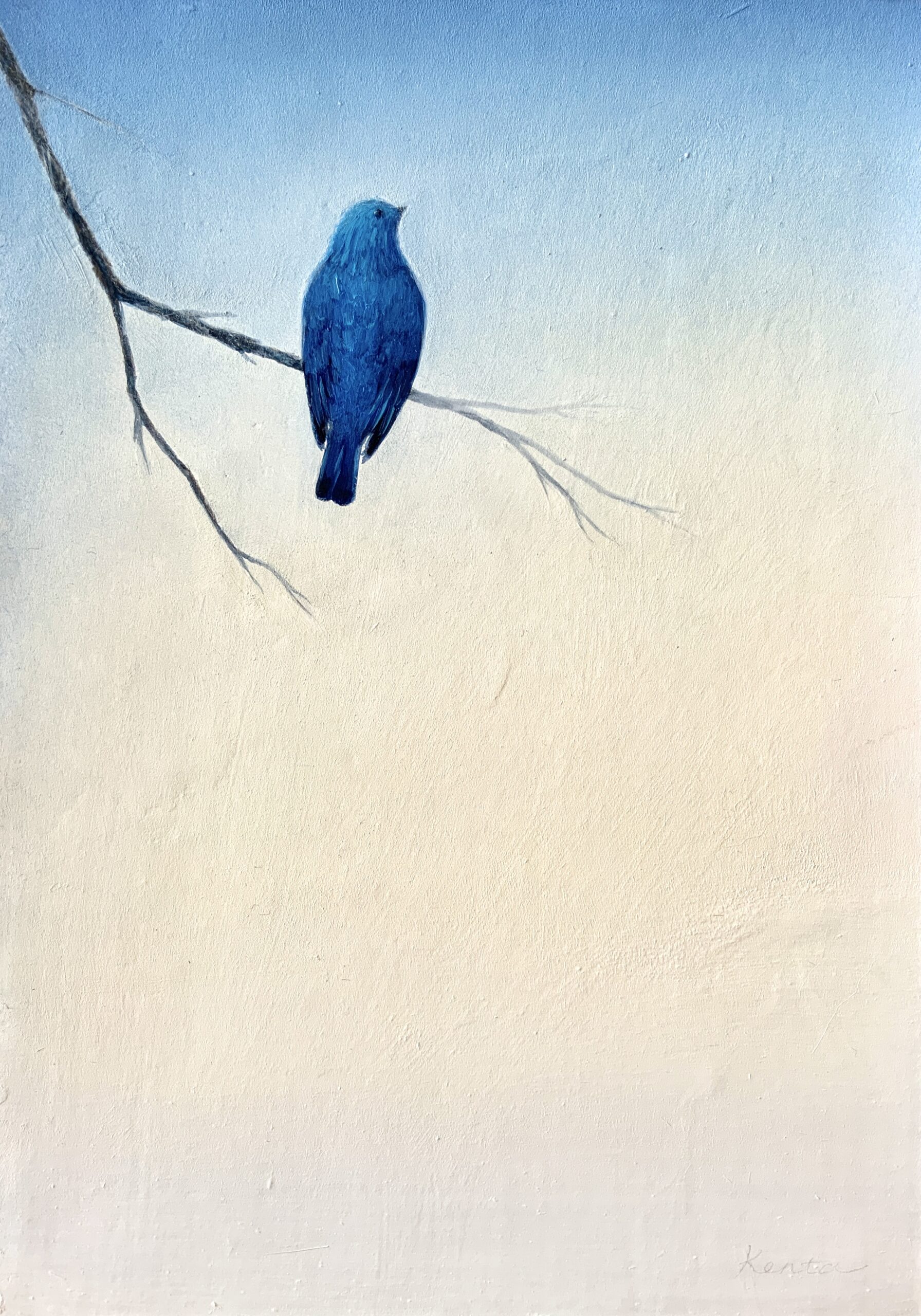 絵画 幸せを呼ぶ青い鳥１ 油彩画 額縁付 ハンドメイド 癒やし-