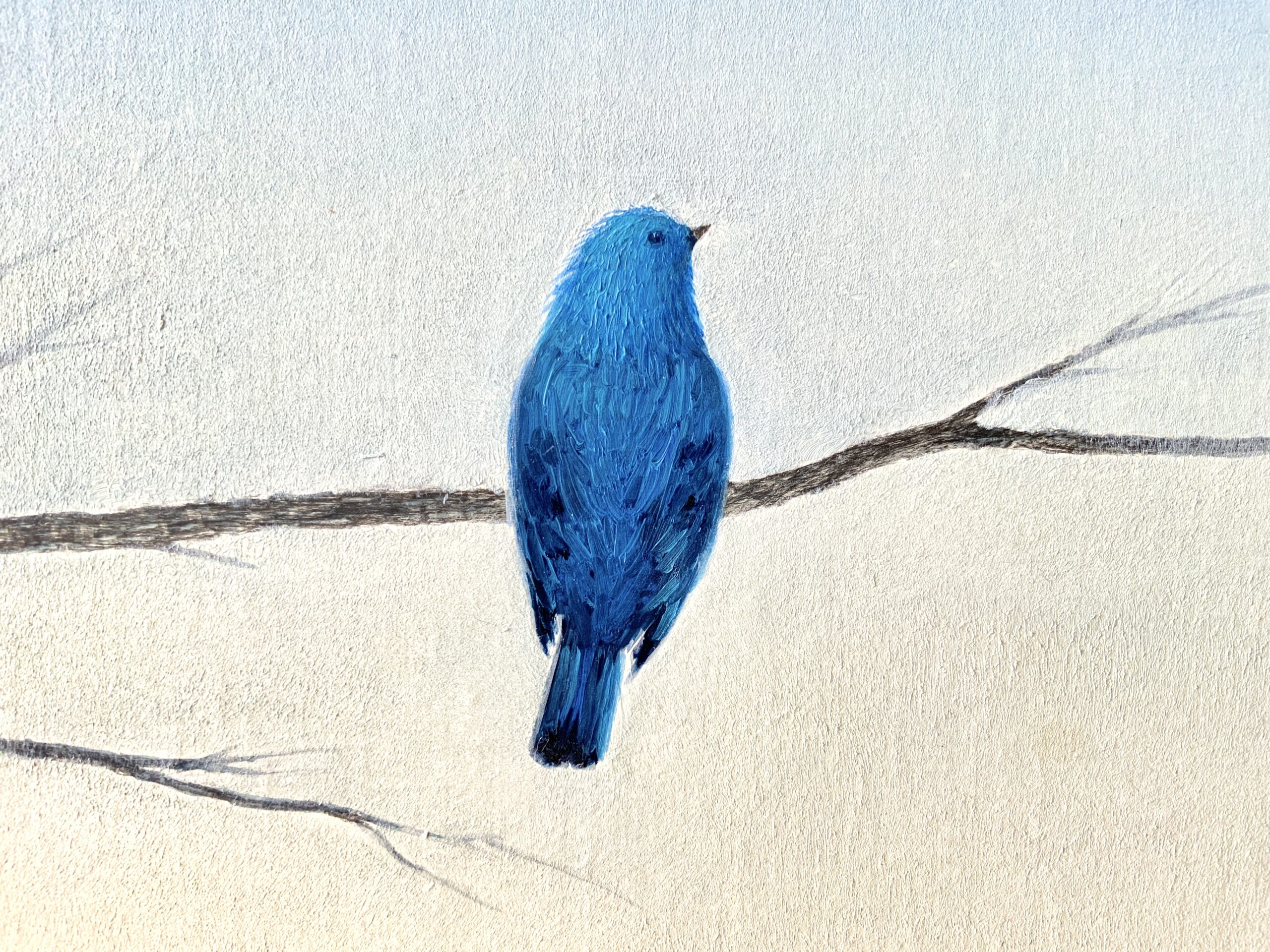 鳥アクリル画イラスト風絵画 幸福の青い鳥 ルリビタキ ココ様おまとめ 