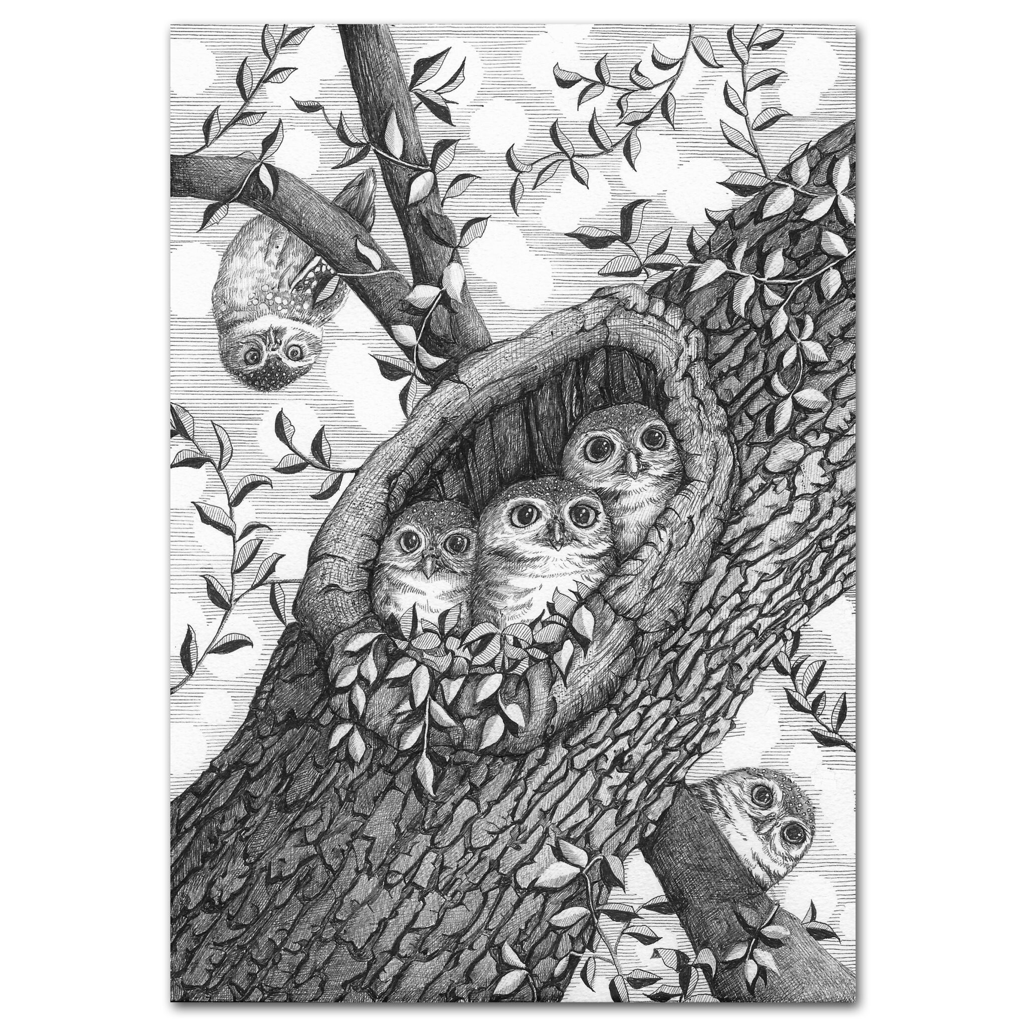 【樹のペン画シリーズ】ふくろうだんご | so art animation |インテリア絵画 アートの専門通販 thisisgallery ...