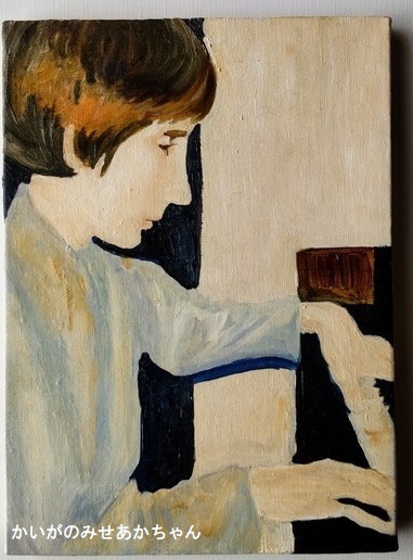 原画「ピアノの練習をする白人少年」F4・油彩 | インテリア絵画 アート 