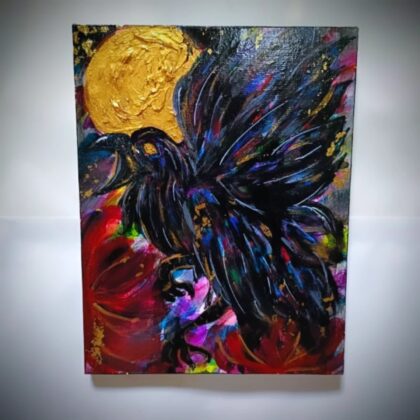 絵画 のおすすめ作品・人気作家 花 エネルギー スピリチュアル ヒーリングアート 八咫烏 夜空 彼岸花 日本画 月 現代アート 絵画 開運 鴉 【F0号】八咫烏と月 インテリア絵画 アート