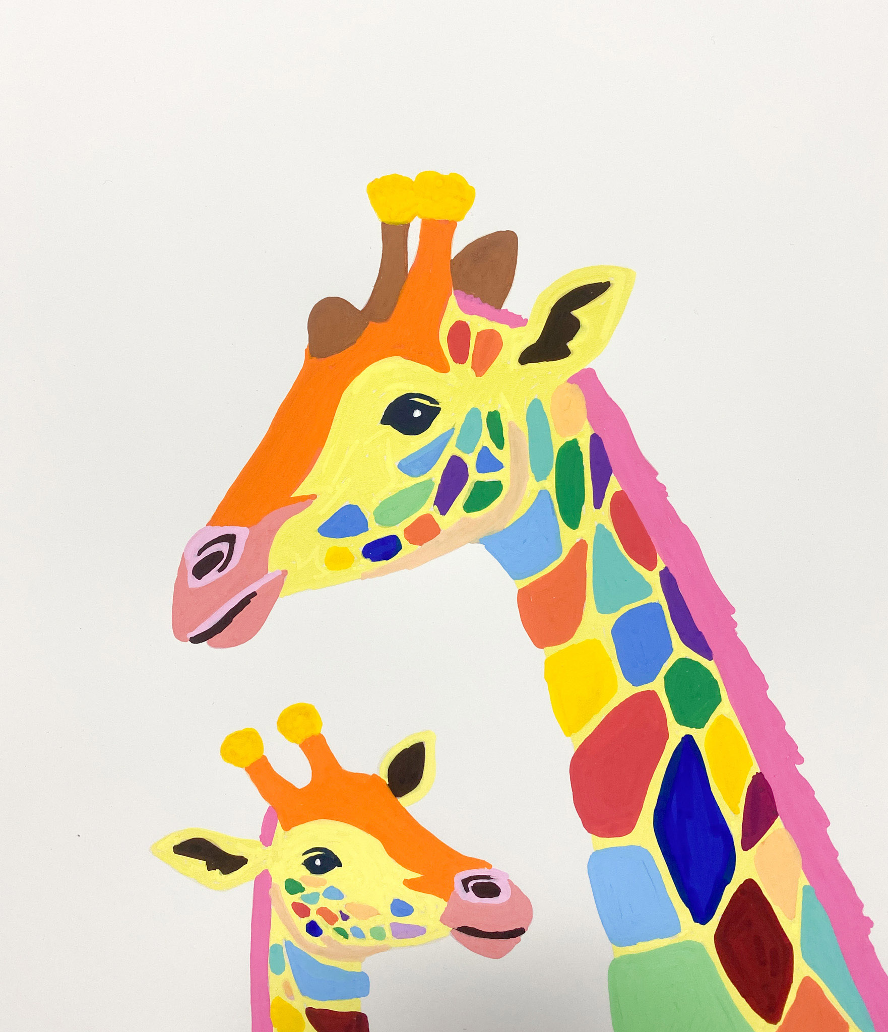 キリンの親子　水彩画　自己流　動物好き キリンの親子 水彩画 自己流 動物好き キリンの親子 水彩画