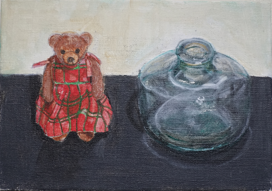 絵画 のおすすめ作品・人気作家 静物　絵画　アクリル画　リアル　具象　かわいい 静物　テディベアとインク壺 インテリア絵画 アート