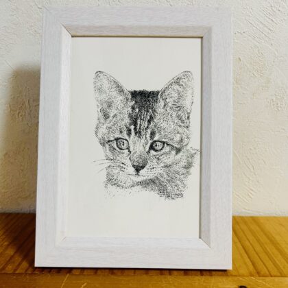 ペン画 ドローイングのおすすめ作品・人気作家 猫ペン画点描画 子猫の点描画 インテリア絵画 アート