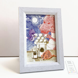 ペン画 ドローイングのおすすめ作品・人気作家 猫龍神様お月見ペン画アナログイラスト 月より団子！？“Dango Over the Moon!?” インテリア絵画 アート