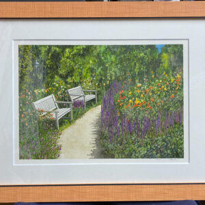 水彩画 のおすすめ作品・人気作家 水彩画　花園 白いベンチ インテリア絵画 アート