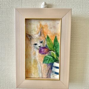 水彩画 のおすすめ作品・人気作家 猫水彩 a cat and a flower インテリア絵画 アート