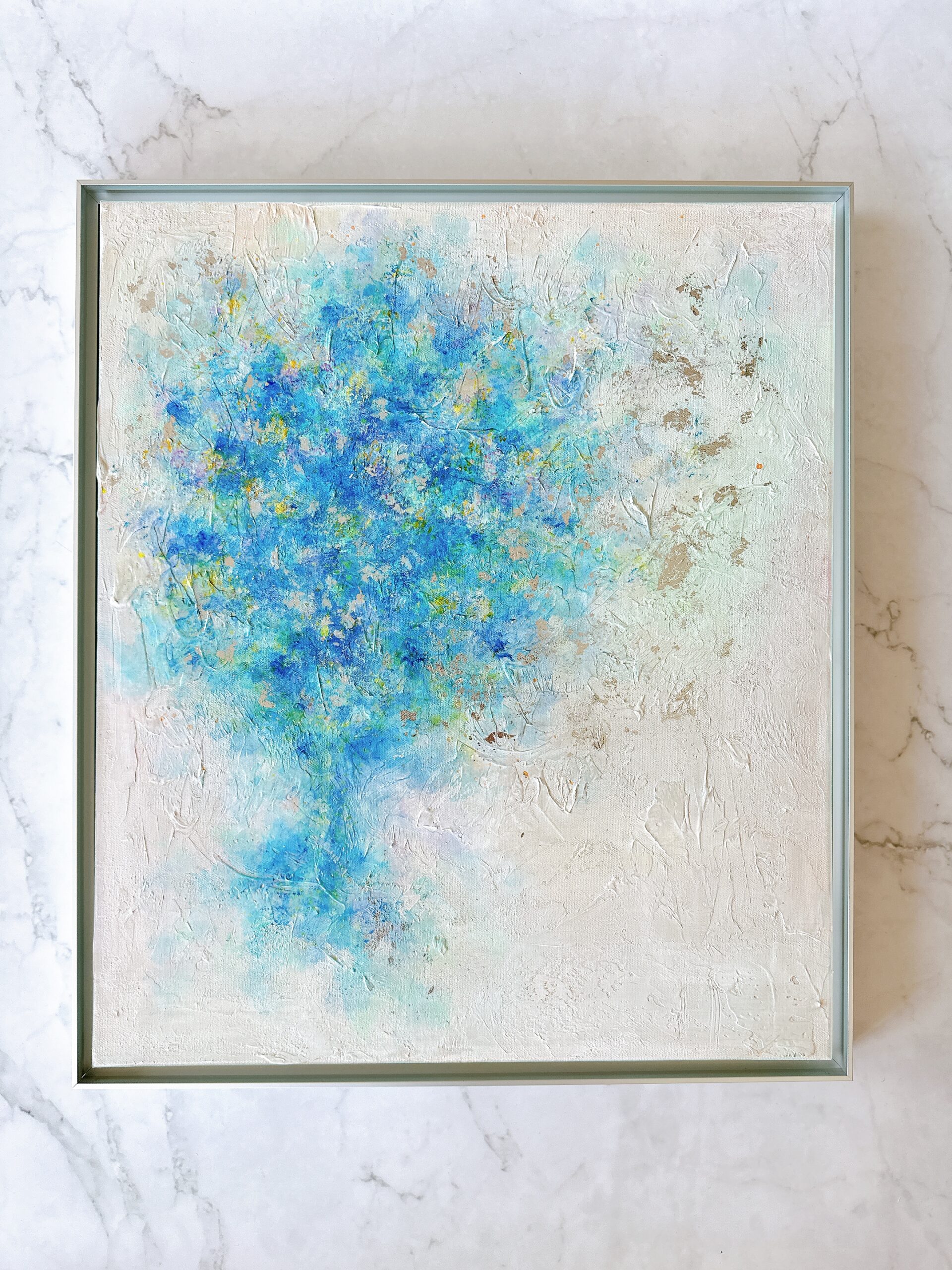 アクリル画 のおすすめ作品・人気作家 抽象画 インテリア シルバー ダイニング ブルー ホワイト モダン モデルルーム リビング 癒し 花束 青 Blue – bouquet インテリア絵画 アート