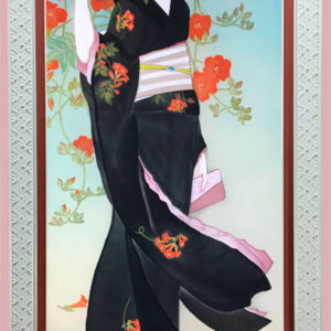 絵画 のおすすめ作品・人気作家 大正ロマン　昭和レトロ　絹本　日本画　　 大正浪漫「凌霄花-のうぜんかずら-」長方形額入 インテリア絵画 アート