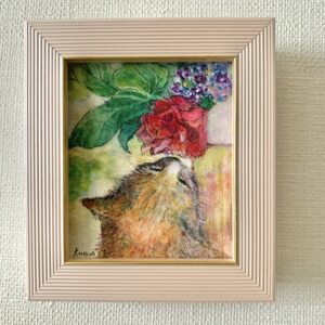 水彩画 のおすすめ作品・人気作家 猫花イラスト水彩 a cat and flowers インテリア絵画 アート