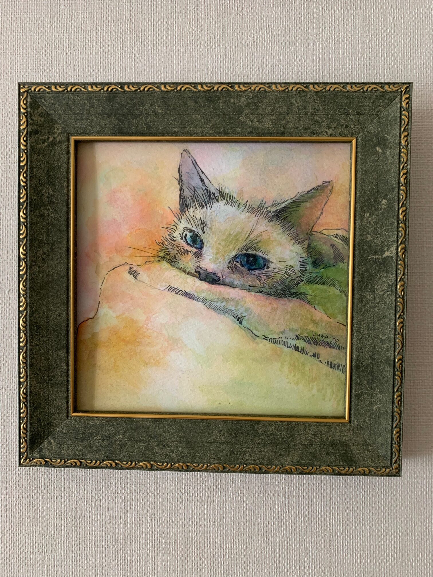 水彩画 のおすすめ作品・人気作家 猫水彩ペン画 Hello there インテリア絵画 アート