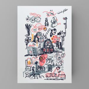 ペン画 ドローイングのおすすめ作品・人気作家 ピンク 抽象画 黒 秘密 謎 風景画 Secrets of the City AF-1 インテリア絵画 アート