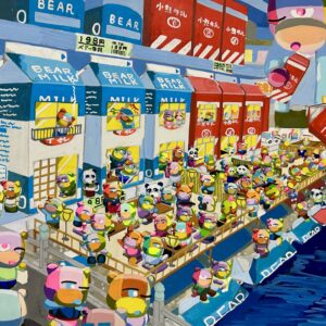 手描きイラスト のおすすめ作品・人気作家 クマ　カラフル　イラスト 夏 牛乳売り場の納涼床 インテリア絵画 アート