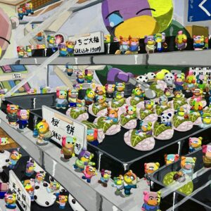 手描きイラスト のおすすめ作品・人気作家 クマ　カラフル　イラスト 和菓子屋さんの父兄参観日 インテリア絵画 アート