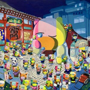 手描きイラスト のおすすめ作品・人気作家 イラスト カラフル クマ 雷門と夜の読書 インテリア絵画 アート