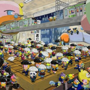 デジタルイラスト のおすすめ作品・人気作家 イラスト カラフル クマ 囲碁クラブと雨傘 インテリア絵画 アート