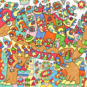 絵画 のおすすめ作品・人気作家  可愛い かっこいい アンキロサウルス インテリア カラフル シティ ドラゴン 恐竜 竜 色とりどり 都市 龍 都市を守る竜・アンキロサウルスタイプ インテリア絵画 アート