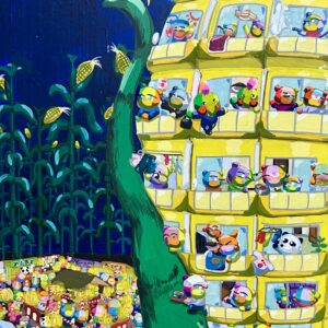 手描きイラスト のおすすめ作品・人気作家 クマ　カラフル　イラスト とうもろこしとマンション インテリア絵画 アート