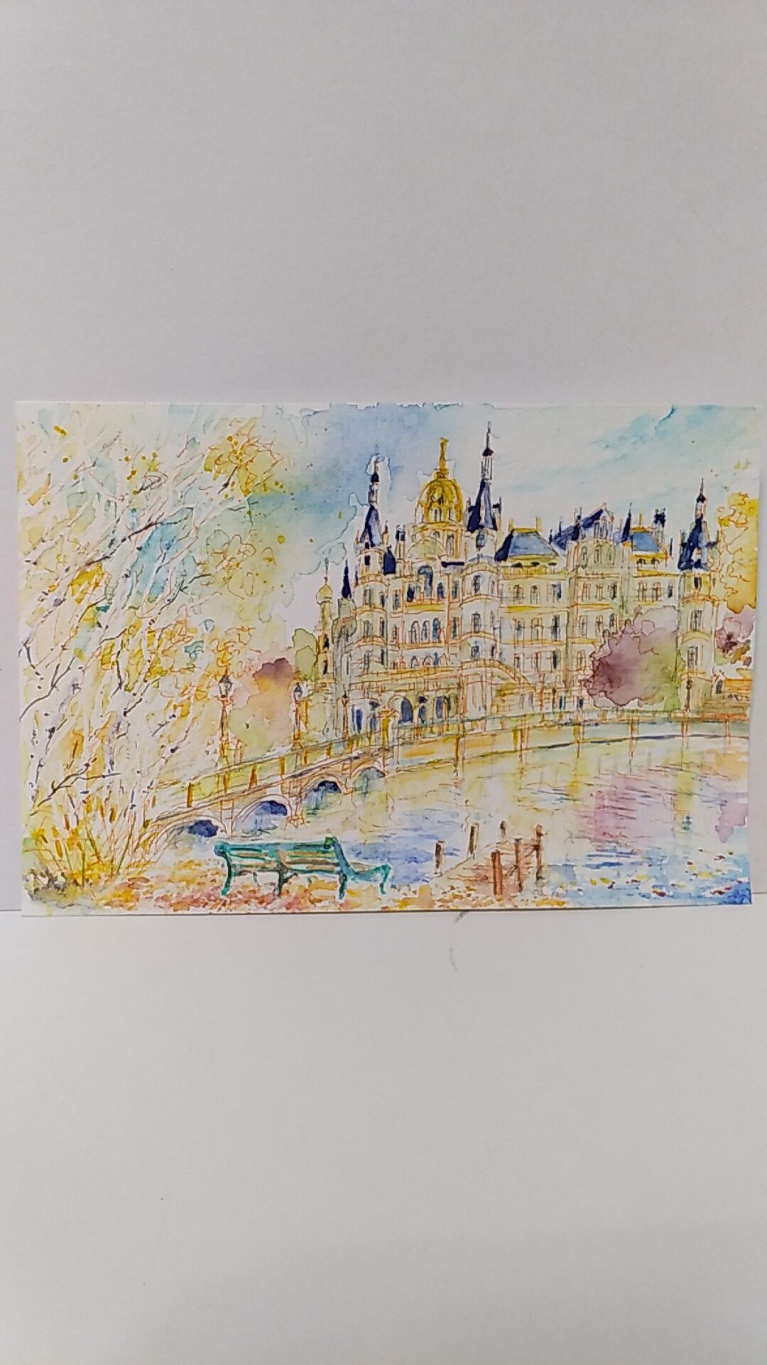 水彩画 のおすすめ作品・人気作家 ペン画水彩画風景画絵画城　　　　　　　　　　　海 シュヴェリーン城 インテリア絵画 アート