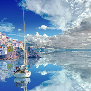 イラスト のおすすめ作品・人気作家 海 アマルフィ イタリア ブルー 水鏡　アマルフィ インテリア絵画 アート