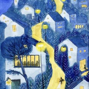 手描きイラスト のおすすめ作品・人気作家 夜明かり青 青色の時 インテリア絵画 アート