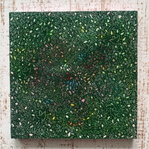 絵画 のおすすめ作品・人気作家 抽象画 森 植物 クレヨン スクラッチ 木製パネル 正方形 緑色 深い森の木漏れ日 インテリア絵画 アート