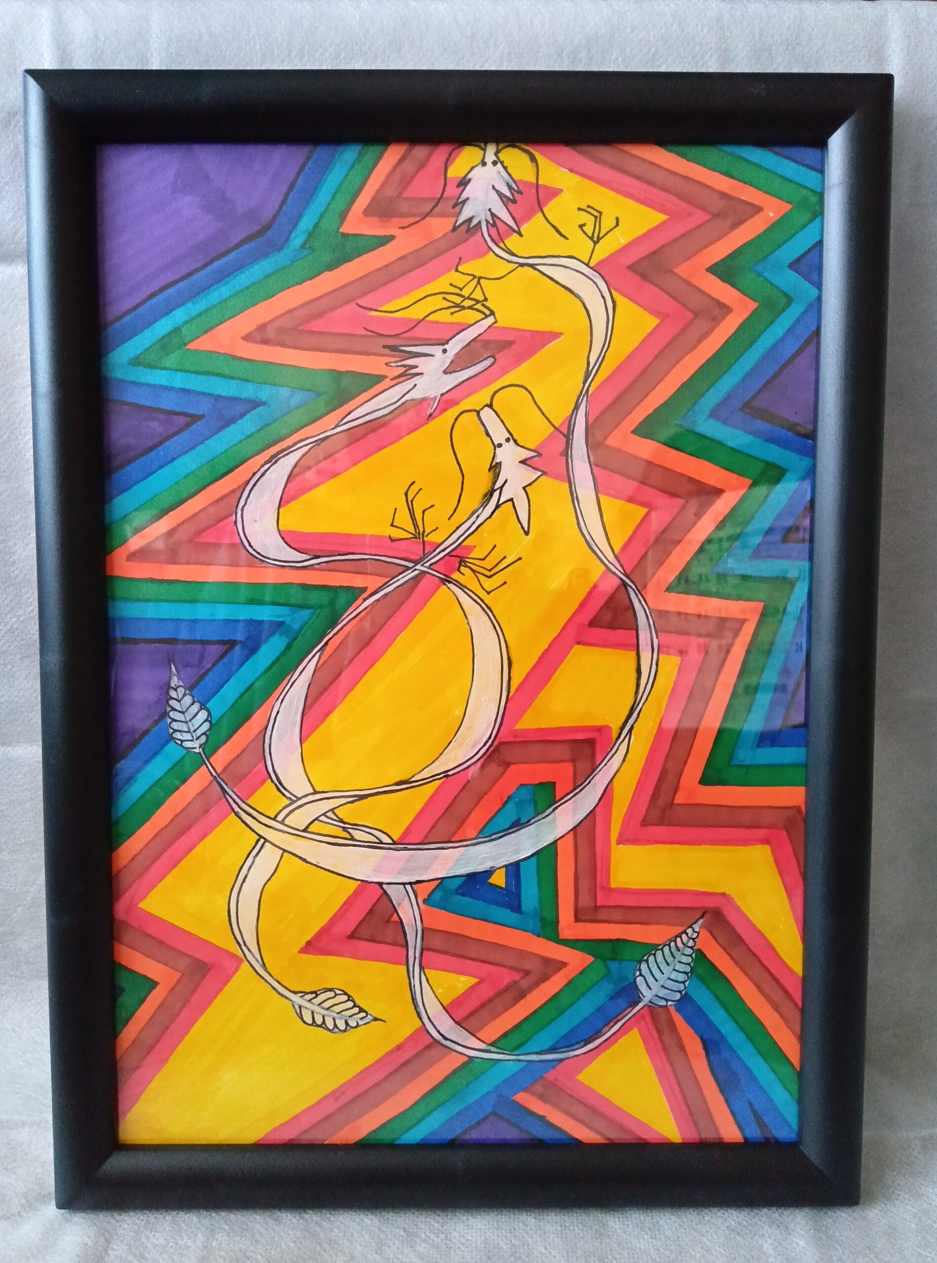 イラスト のおすすめ作品・人気作家 雷雲，龍　イラスト 雷雲🐉と、3頭のなかま インテリア絵画 アート