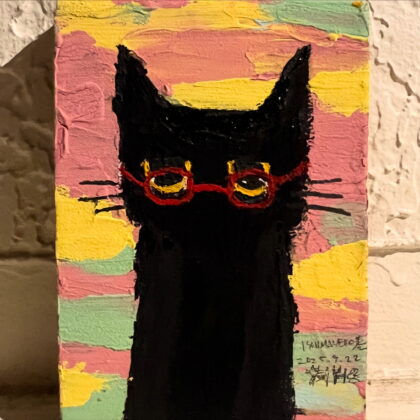 絵画 のおすすめ作品・人気作家 猫，絵画，イラスト 眼鏡をかけた黒猫　20250922 インテリア絵画 アート