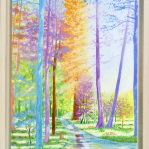 アクリル画 のおすすめ作品・人気作家 森 カラフル 大きな絵 小鳥 川 明るい絵 風景画 色彩の森　静かな川 インテリア絵画 アート