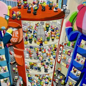 手描きイラスト のおすすめ作品・人気作家 クマ　カラフル　イラスト 郵便ポストの郵便局 インテリア絵画 アート