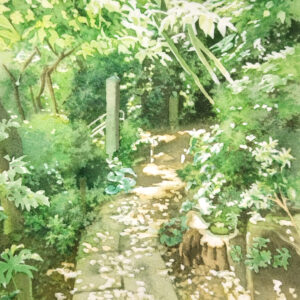 水彩画 のおすすめ作品・人気作家 木漏れ日 水彩画 寺社 山門 常泉寺 風景画 常泉寺　小路 インテリア絵画 アート