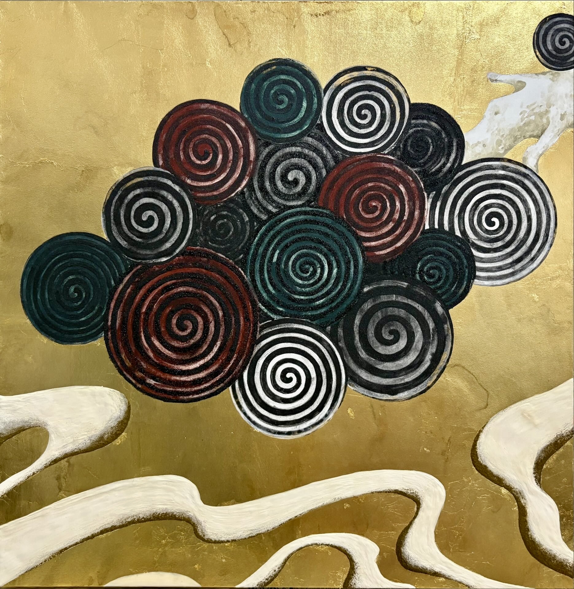 日本画 のおすすめ作品・人気作家 山水画 岩絵具 盛上胡粉 金箔 渦之山水 インテリア絵画 アート