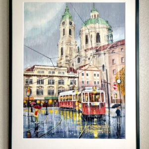 水彩画 のおすすめ作品・人気作家 風景建物教会市電電車雨 雨降るプラハII インテリア絵画 アート