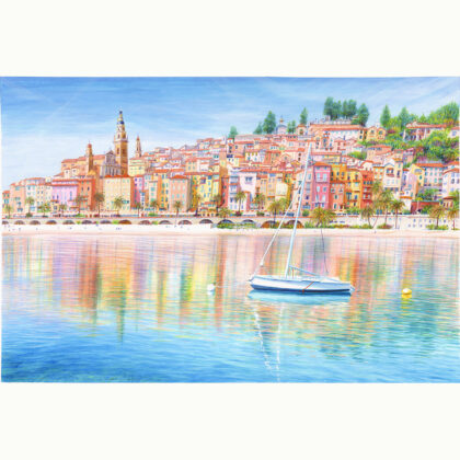 水彩画 のおすすめ作品・人気作家 海 アクリル画 カラフル コートダジュール フランス ヨーロッパ リゾート リトグラフ 写実 南フランス 地中海 版画 風景画 額57cmイタリア版画化フランス インテリア絵画 アート