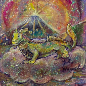 絵画 のおすすめ作品・人気作家 龍　竜　キラキラ　アクリル　コラージュ A doragon excited by the rising sun インテリア絵画 アート