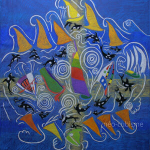 パステル画 のおすすめ作品・人気作家 バンデグローブ　ヨット　海　シャチ　オルカ　ジクレー　パステル BLOW　Vendée Globe   A4 インテリア絵画 アート