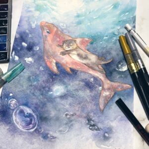 絵画 のおすすめ作品・人気作家 水彩 カワウソの夢 インテリア絵画 アート