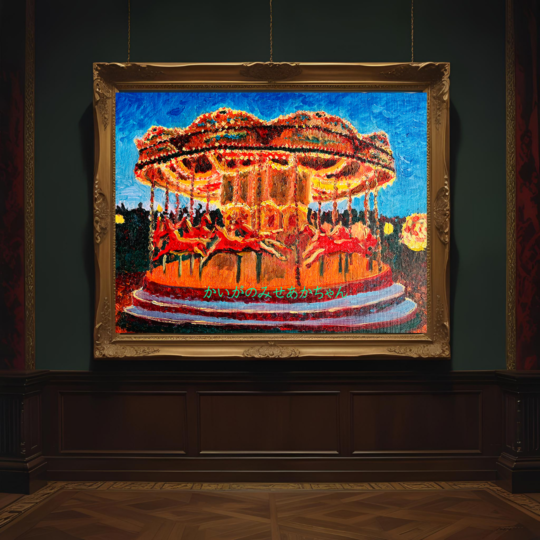 32×41㎝「夜のメリーゴーランド3」原画・油彩画・F6 | かいがの