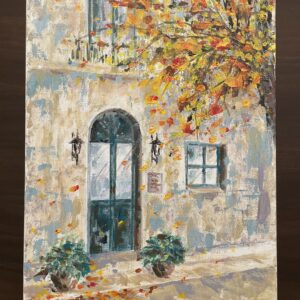 アクリル画 のおすすめ作品・人気作家 秋街角紅葉扉ドアヨーロッパレトロカフェガス灯落葉枯葉店 時の流れ インテリア絵画 アート