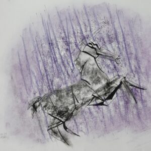 絵画 のおすすめ作品・人気作家 動物 インテリア パステル 紫 雨の中の折り紙のユニコーン インテリア絵画 アート