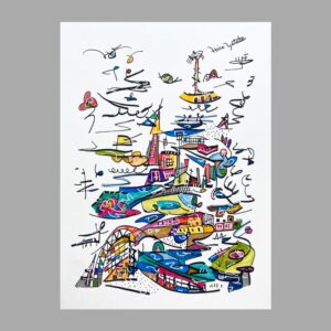 ペン画 ドローイングのおすすめ作品・人気作家 抽象画 カラフル 思い出 旅 町 街 記憶 風景画 Cherished Memory in the Small Town インテリア絵画 アート