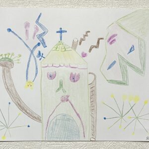 手描きイラスト のおすすめ作品・人気作家 謎家ビル塔カラフル色鉛筆ポップイラスト絵画 謎 インテリア絵画 アート