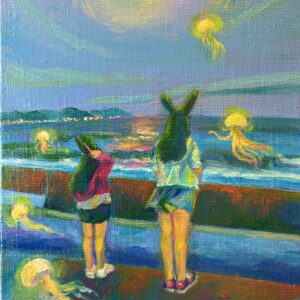 絵画 のおすすめ作品・人気作家 海，クラゲ，海月，月，うさぎ，少女，姉妹，月明かり，夜空，夏，ヒーリング，可愛い，人外，子供，風景画，人物画，ファンタジー，絵本，artwork jellyfish 【SM】 インテリア絵画 アート