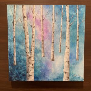 アクリル画 のおすすめ作品・人気作家 光 白 幻想的 木々 林 白樺 神秘的 空間 青 静寂 風景 青い静寂 インテリア絵画 アート