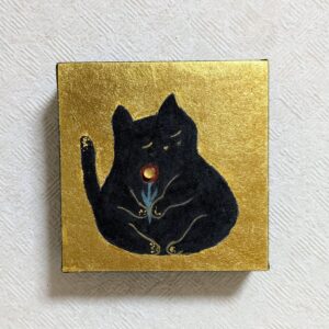 日本画 のおすすめ作品・人気作家 アートのある暮らし 猫 黒 mineral ギフト パワーストーン 日本画 箔 鉱物 地球からの贈り物「願いL」 インテリア絵画 アート